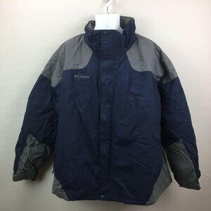 Columbia Mens Windbreaker Coat Jacket Navy Blue Gray Zipper 2XL